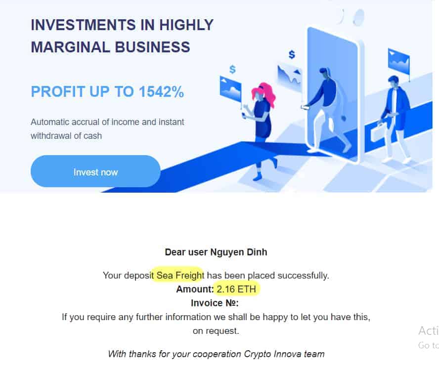 proof deposit cryptoinnova 1 - [SCAM] HYIP - Crypto Innova Review - Earn 1.5% daily for 40 days